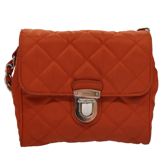 PRADA Chain Quilted Shoulder Bag Nylon Orange Silver Auth 104331 - Picture 2 of 16